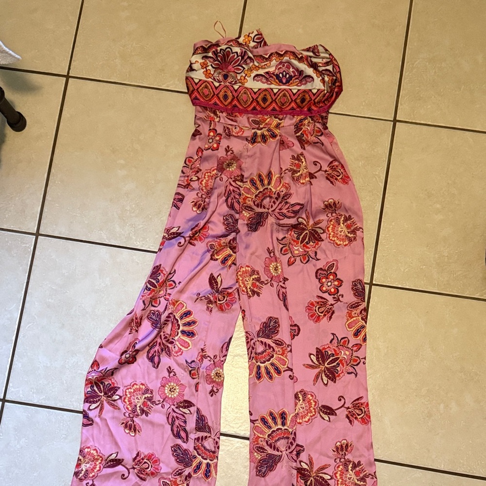 Zara Strapless Floral Pink Jumpsuit